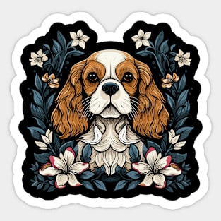 King Charles Spaniel with lilies illustration Sticker